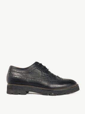 Ron White Queenie Black Leather Wingtip Platform Oxfords